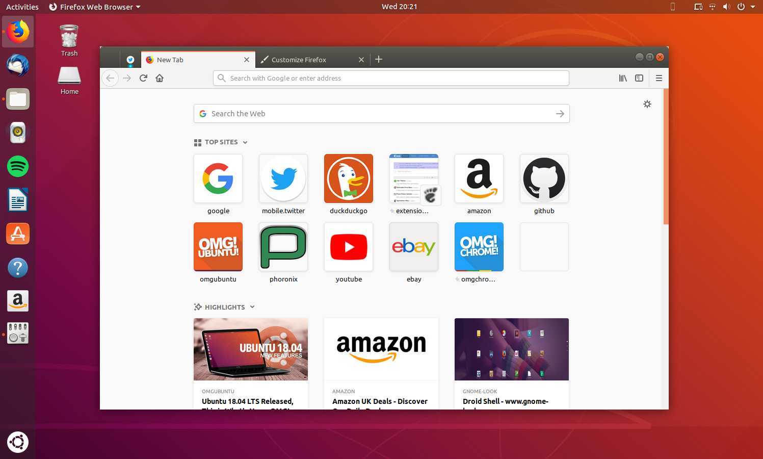 Браузер Firefox в Ubuntu