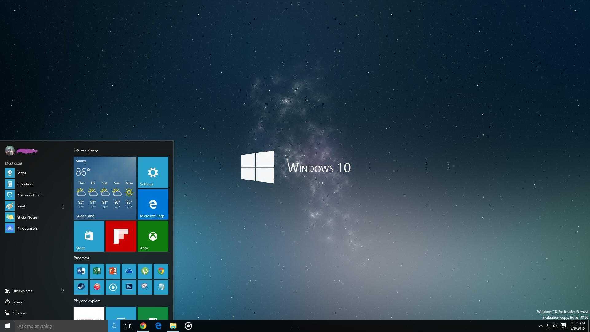 Рабочий стол Windows 10