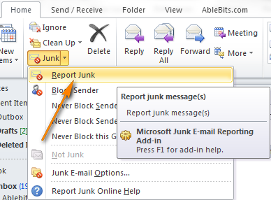 Как настроить параметры фильтра нежелательной почты в outlook?